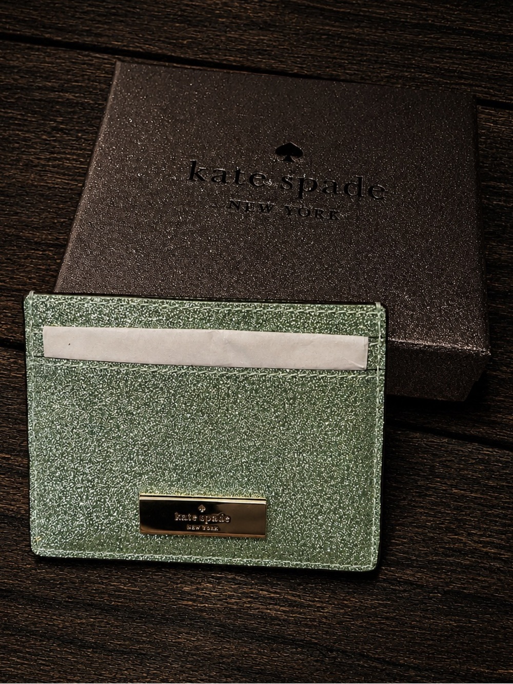 Kate Spade Glitter Card Holder Seafoam NWT